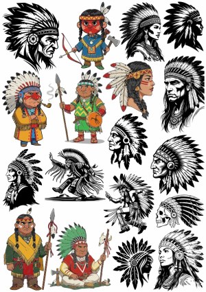 Native American Chiefs and Warriors Vector Collection Free Vector