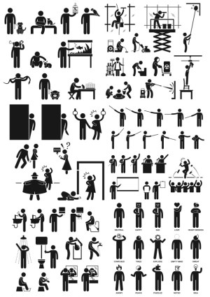 Various Human Silhouette Icons Representing Daily Activities, Emotions, and Actions Free Vector