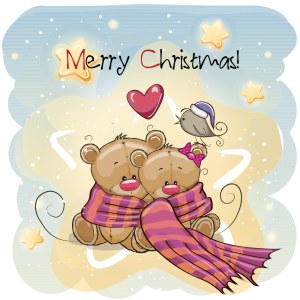 Cute Christmas Bears with Scarf and Bird Holiday Vector Free Vector