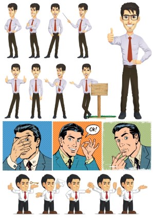 Businessman Character Poses and Expressions Vector Set Free Vector