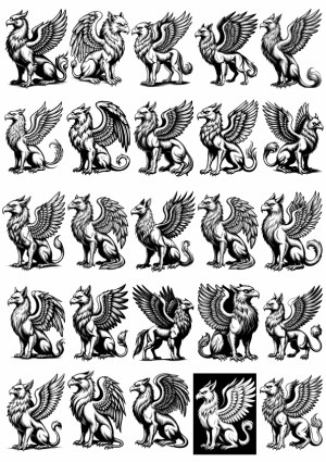 Set of Black and White Gryphon Illustration Variations Free Vector