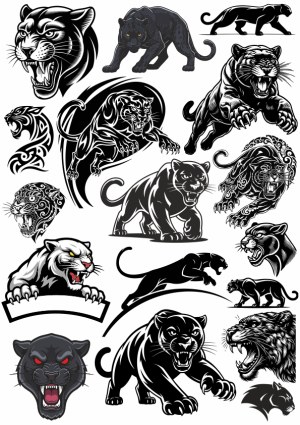 Black Panther and Jaguar Vector Clipart Set Free Vector