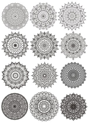 Collection of 12 Intricate Black Mandala Designs Free Vector