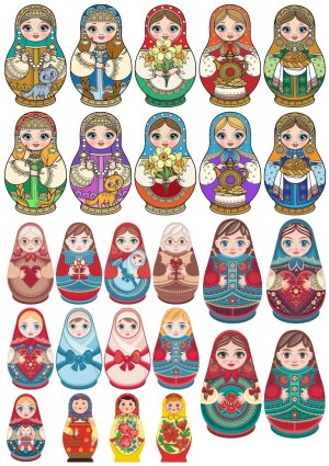 Collection of Colorful Russian Matryoshka Doll Vector Illustrations Free Vector
