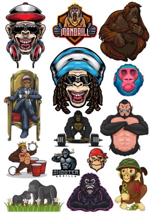 Collection of Cartoon Gorilla and Monkey Characters in Various Poses and Styles Free Vector