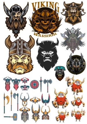 Collection of Viking Warrior Vector Illustrations and Weapons Free Vector