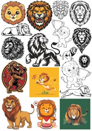 Collection of Lion Cartoon and Heraldic Vector Illustrations Free Vector