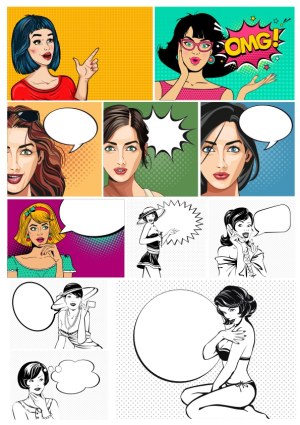 Set of Pop Art Women with Speech and Thought Bubbles Free Vector