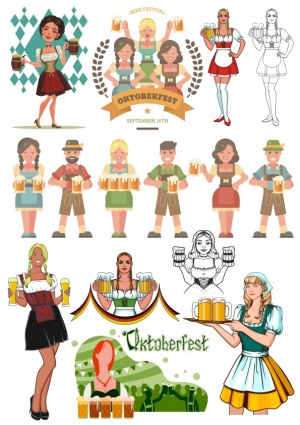 Oktoberfest Beer Festival Characters and Design Elements Vector Set Free Vector