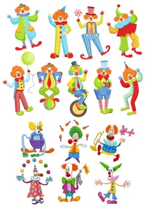 Colorful Cartoon Clown Characters Collection Free Vector