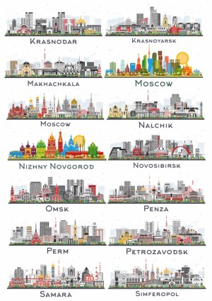 Colorful Vector Skylines of Russian Cities Free Vector