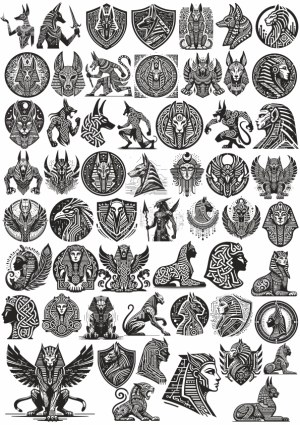 Collection of Egyptian Mythology and Anubis Vector Silhouettes Free Vector