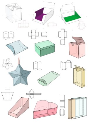 Set of Various Packaging Box Templates with 3D Views and Flat Layouts Free Vector
