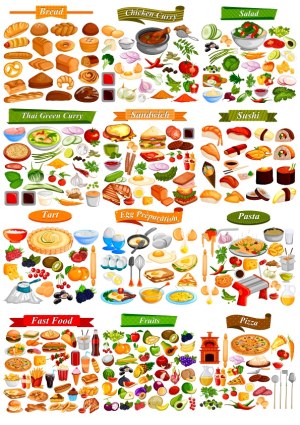 Vector Collection of Various Food Categories and Ingredients Free Vector