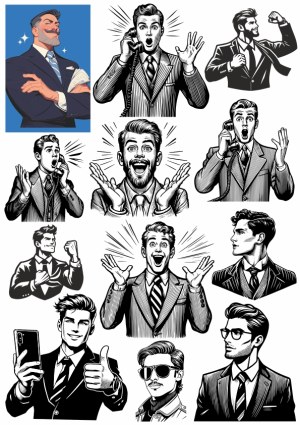Set of Businessman Expressions and Poses Vector Illustrations Free Vector
