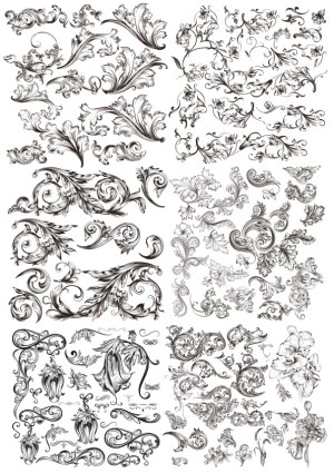 Collection of Ornate Vintage Floral and Leafy Scrollwork Vectors Free Vector