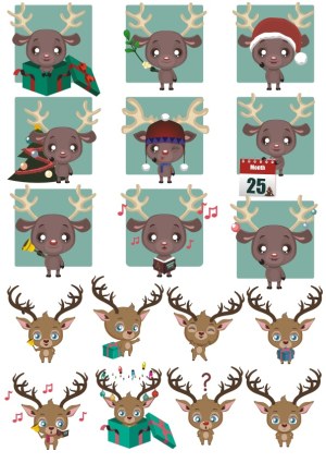 Christmas Reindeer Cartoon Characters Collection Free Vector