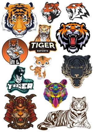 Collection of Tiger-Themed Vector Logos and Illustrations Free Vector