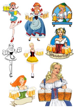 Oktoberfest Women Serving Beer Vector Set Free Vector