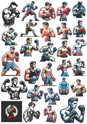 Collection of Male Boxing Fighters in Various Poses Free Vector