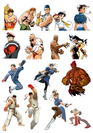 Collection of Fighting Game Characters in Dynamic Poses Free Vector