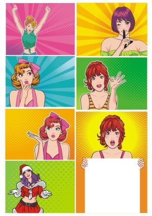 Pop Art Comic Style Women with Various Expressions and Gestures Free Vector