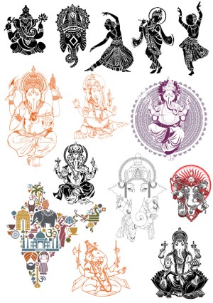Collection of Vector Illustrations Featuring Lord Ganesha and Indian Cultural Symbols Free Vector