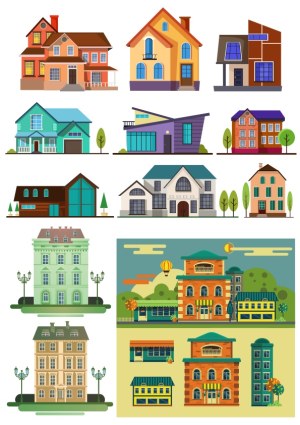 Collection of Modern and Classic House Vector Illustrations Free Vector