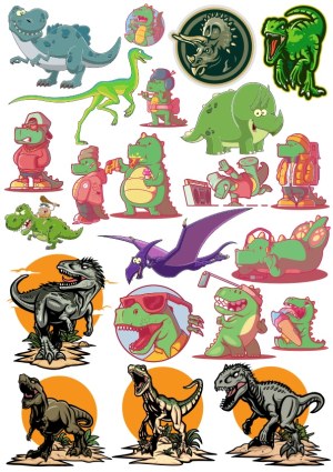 Collection of Cartoon and Realistic Dinosaur Vector Illustrations Free Vector