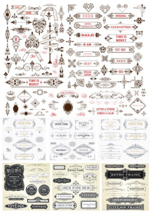 Collection of Vintage Decorative Elements and Retro Labels Free Vector