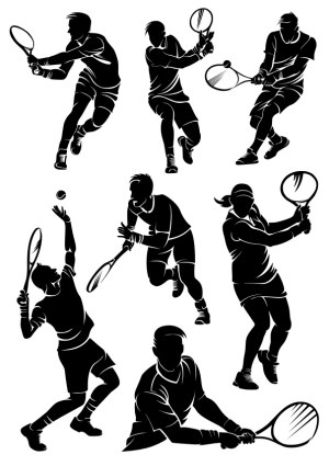Silhouette Tennis Players in Various Action Poses Free Vector