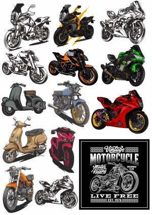 Collection of Detailed Motorcycle and Scooter Vector Illustrations Free Vector