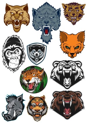 Set of Fierce Wild Animal Head Vector Illustrations Free Vector