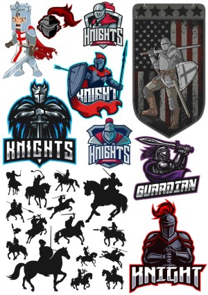 Medieval Knight Characters and Silhouettes Vector Set Free Vector