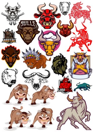 Collection of Bull and Buffalo Vector Illustrations and Logos Free Vector