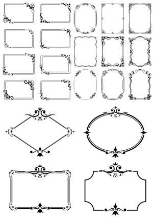 Set of Ornate Vintage Black Frames and Borders Free Vector