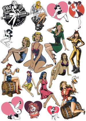 Collection of Vintage and Pin-Up Style Female Illustrations Free Vector