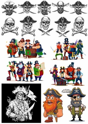 Collection of Pirate Skulls and Cartoon Pirate Characters Free Vector