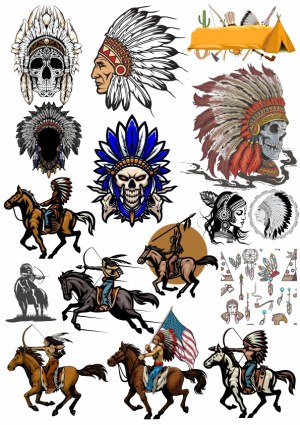 Native American Warriors and Feather Headdresses Vector Set Free Vector