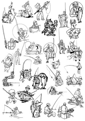 Fishing Scenes and Cartoon Fishermen Collection Free Vector