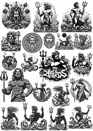 Neptune Poseidon Trident Vector Collection Free Vector