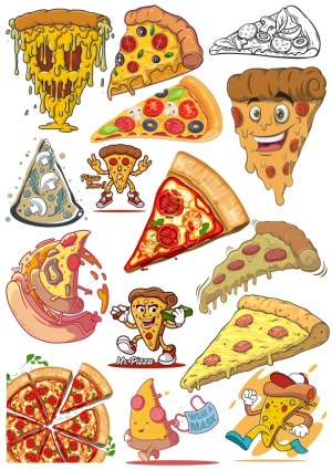 Variety of Pizza Slice Vector Illustrations and Characters Free Vector