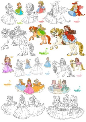 Princesses and Fairytale Scenes Coloring Pages Free Vector