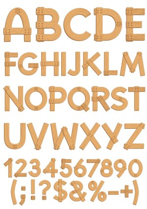 Wooden Plank Alphabet and Symbols Vector Set Free Vector