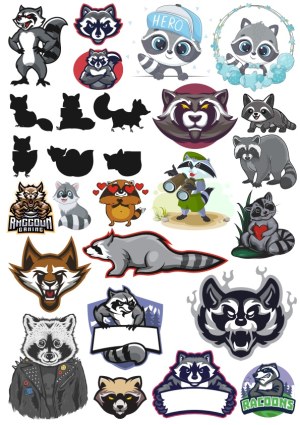 Collection of Diverse Raccoon Vector Illustrations and Mascots Free Vector
