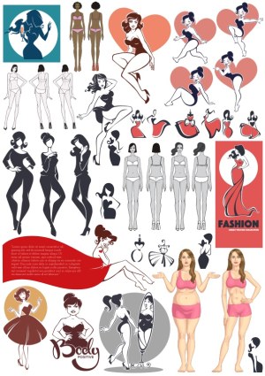 Fashion and Body Positivity Female Silhouettes and Figures Vector Collection Free Vector