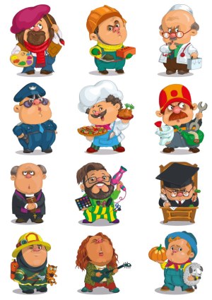 Cartoon Characters Depicting Various Professions Free Vector