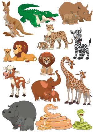 Cartoon Safari Animal Families Vector Set Free Vector