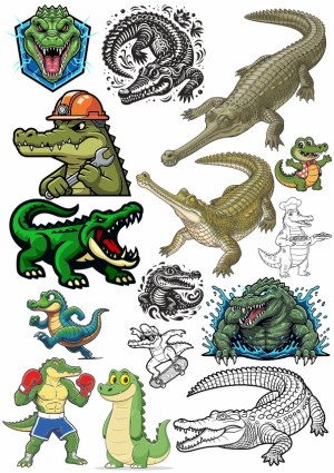 Collection of Alligator and Crocodile Cartoon and Realistic Vectors Free Vector