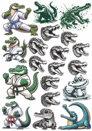 Karate Alligator Cartoon and Crocodile Head Vector Collection Free Vector